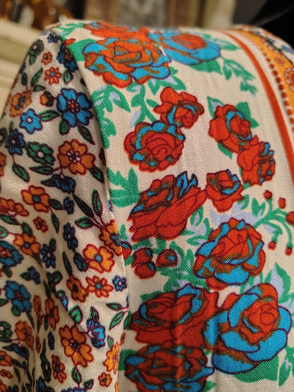 Printed Bohemian V-Neck Maxi Dress in Orange, Red, Blue and Teal - Picture 9 of 16